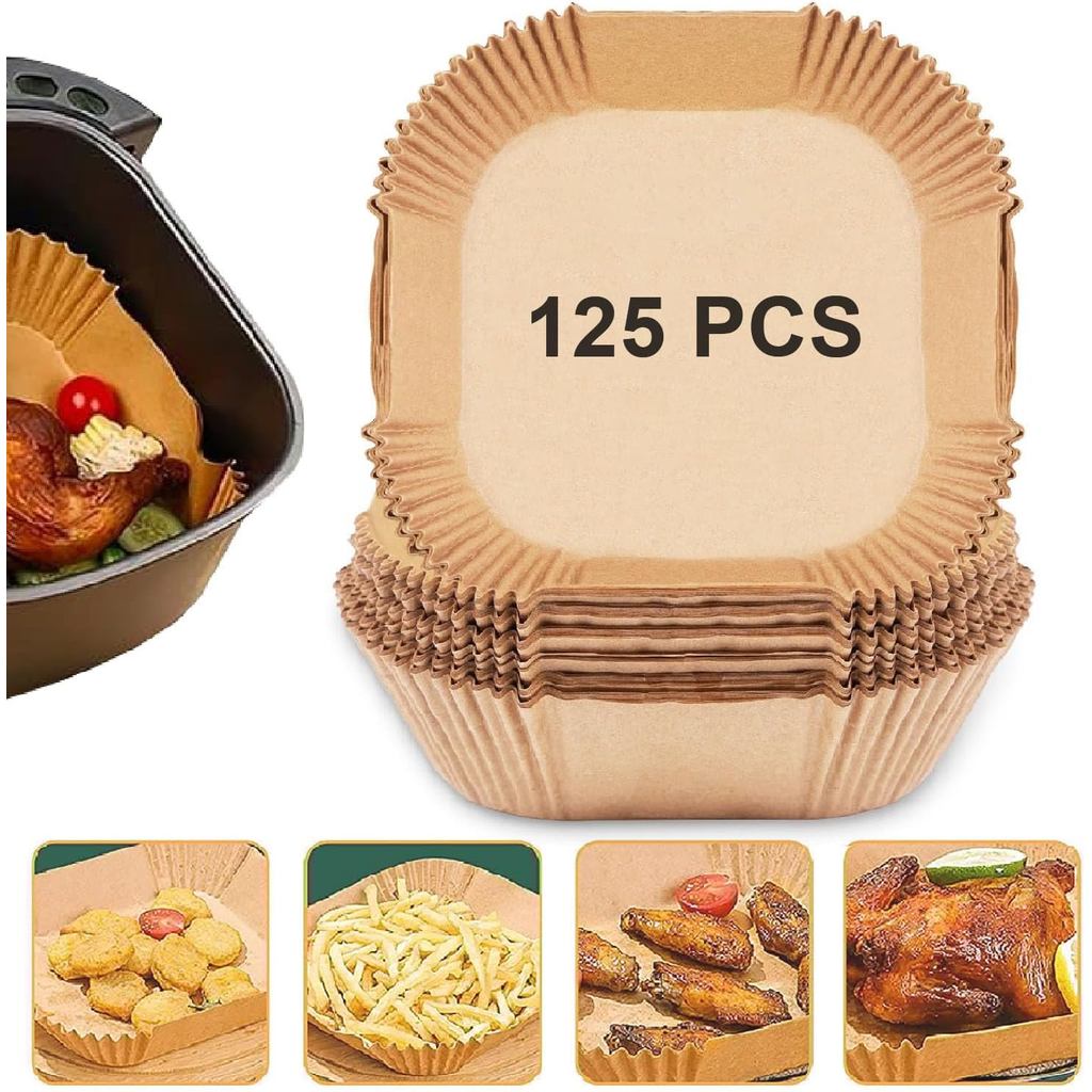 Forros de Papel para Air Fryer, 125 Unidades de Forros Descartáveis Antiaderentes, Papel para Assar para Air Fryer, Resi