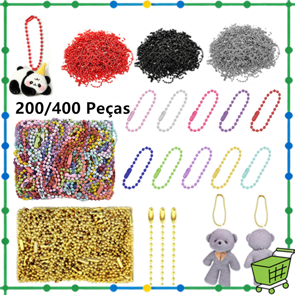 Corrente pequena de contas de bola 200/400, corrente pequena de Metal com etiqueta de cachorro de 10 cm, chaveiro DIY
