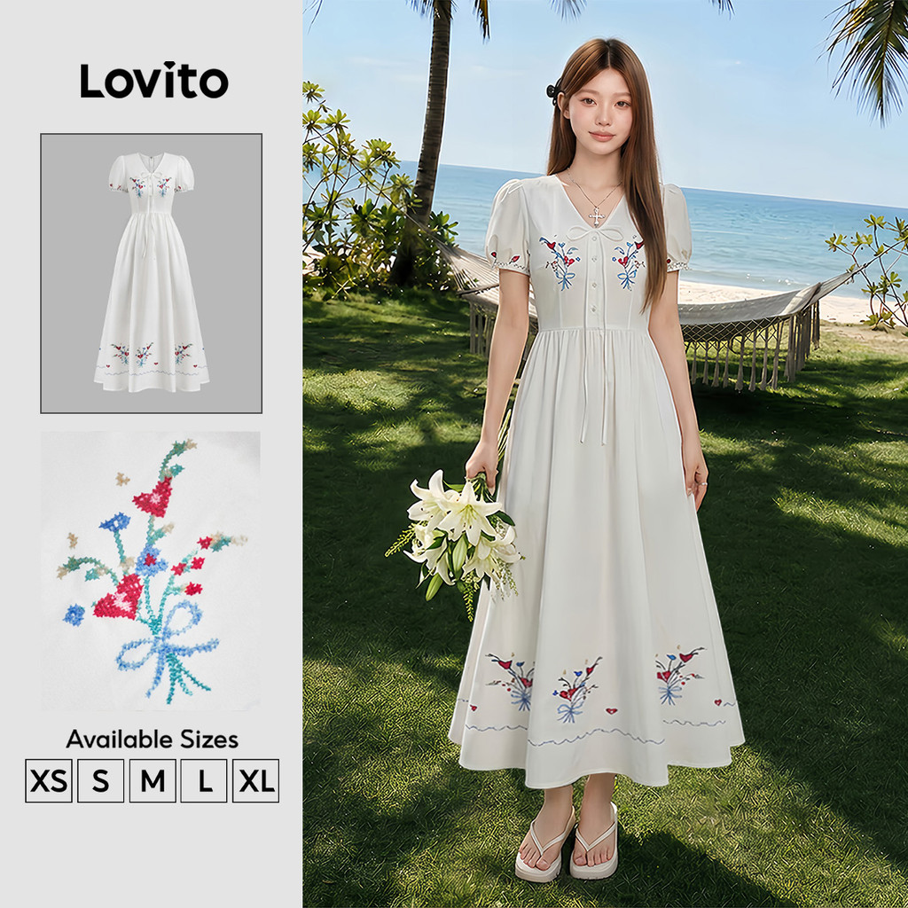 Lovito Férias Vestido Estiloso Estampa Floral Amarração Nas Costas Primavera/ver