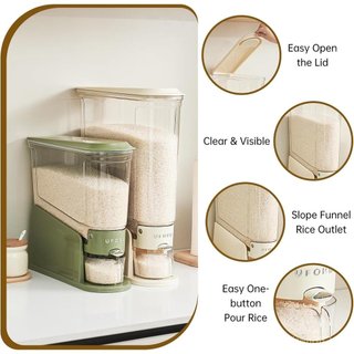 Dispensador de Arroz UFORU 22Lbs, Recipiente Fino para Armazenamento de Arroz em Espaços Pequenos, Dispensador de Alimen