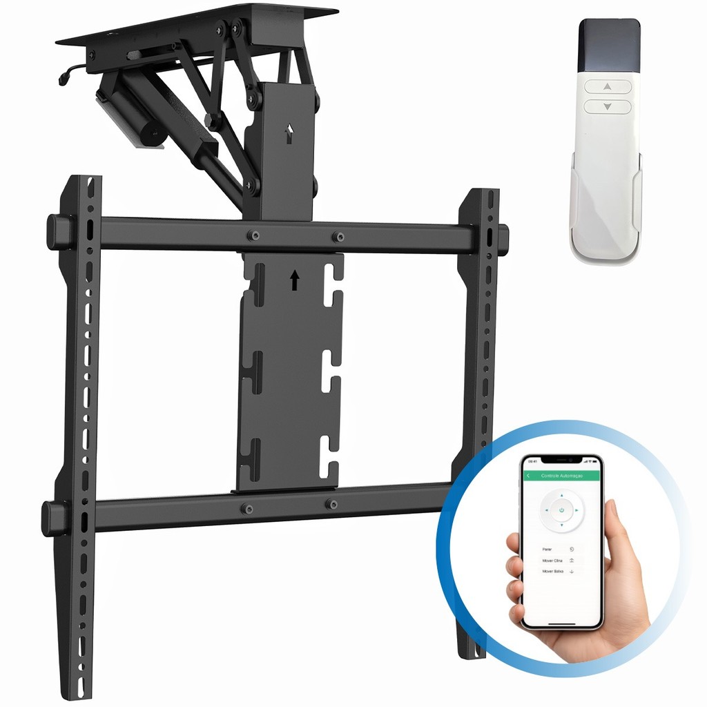 Suporte TV Motorizado Elétrico Universal Controle Remoto Alexa App Smart Tuya Automação R…