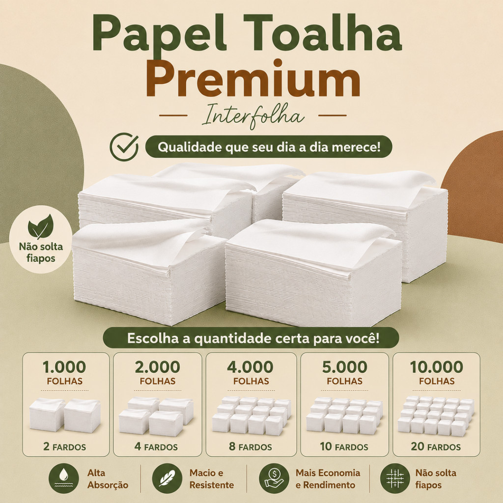 Papel Toalha para Dispenser de Parede Banheiro Interfolhado Profissional Empresas Escritórios Consultórios