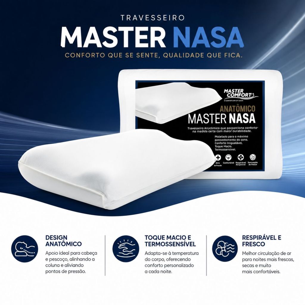 Travesseiro Nasa Cervical Anatômico Ortopédico Premium Master Comfort Original Dorme de Lado