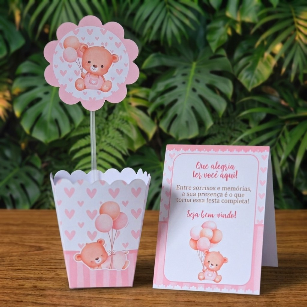 Centros de mesa + Plaquinhas URSINHA ROSA CHÁ DE BEBE FRALDAS lembrancinhas personalizada aniversario infantil decoração