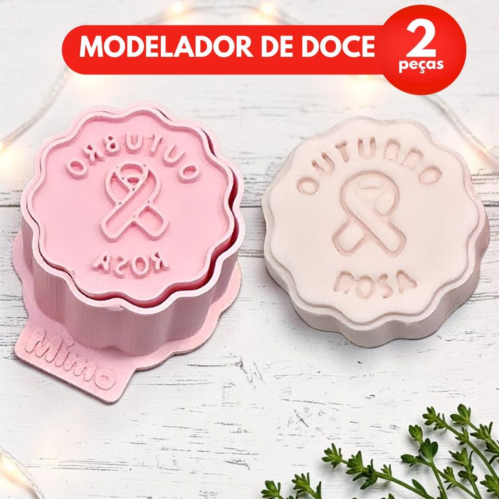 Modelador Ejetor Outubro Rosa para Brigadeiro, Doce, Massa e Biscoito - 2 Peças