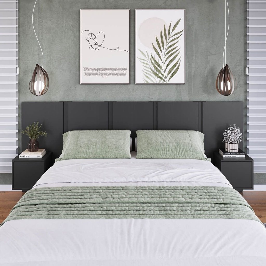 Cabeceira para Cama de Casal com Mesas de Cabeceira Zurique Cinza Grafite