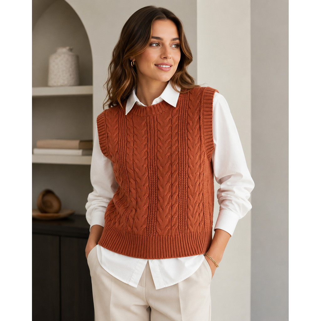 Colete Feminino Tricot com Detalhes em Trança Elegante