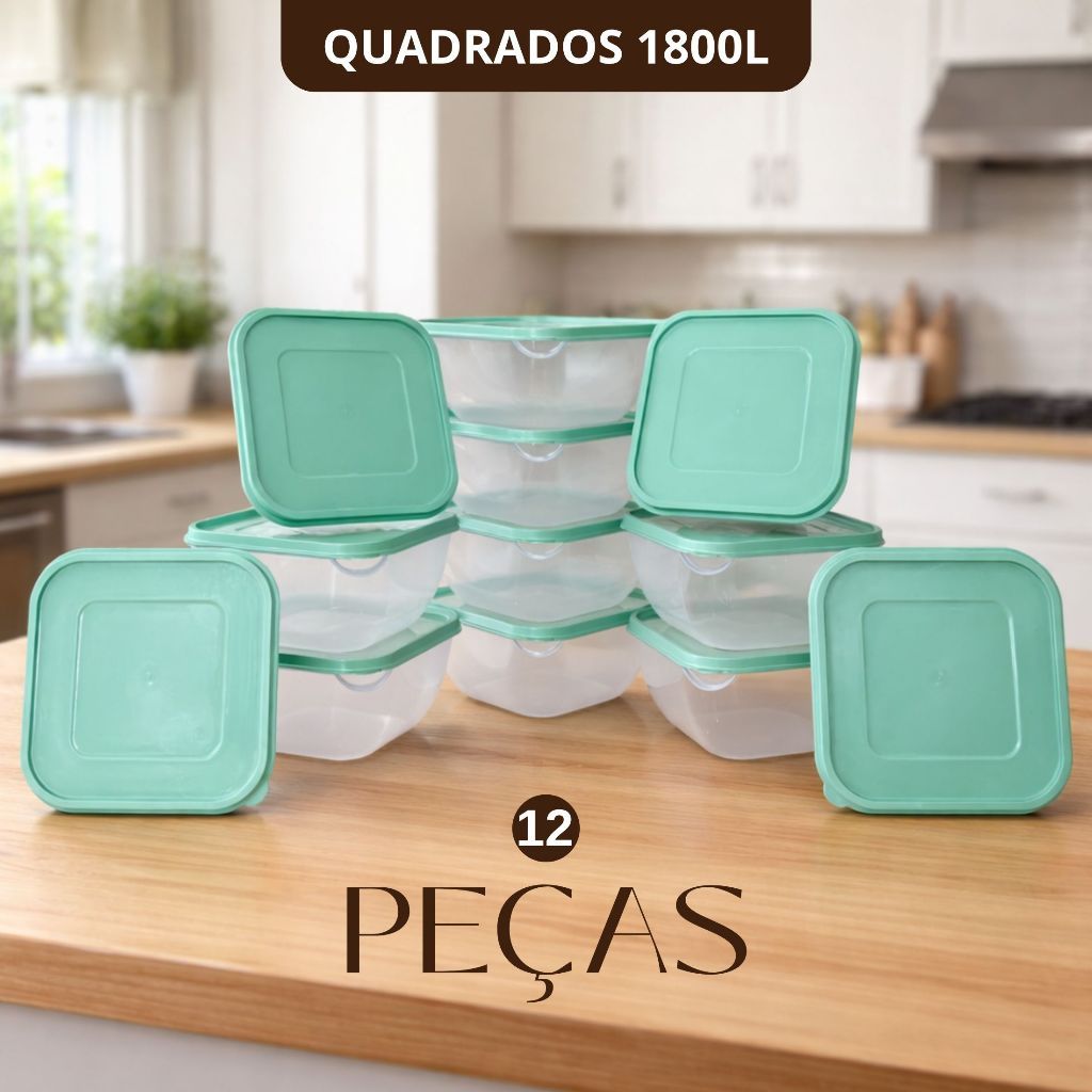 Conjunto com 12 Potes 1800ml Herméticos – Linha Cristal Transparentes Alta Durabilidade – Organiza+ Utilidades