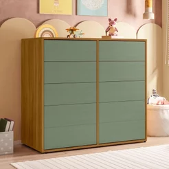 Cômoda para Quarto Infantil 10 Gavetas Melinda Marrom/Freijó/Verde Freijó/Verde