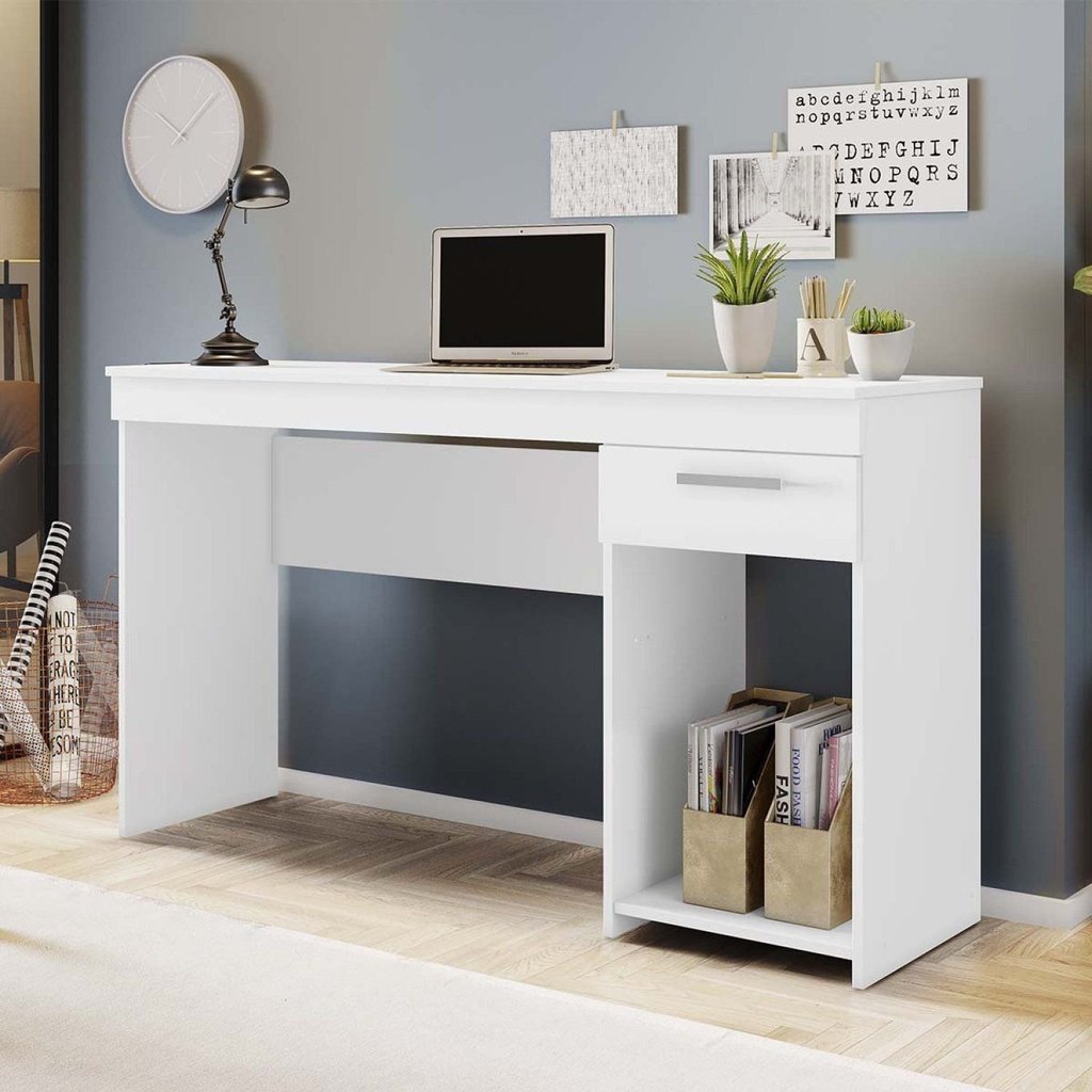 Escrivaninha Mesa Escritório Office Nt 2070 1 Gaveta 108cm Branco New Branco New