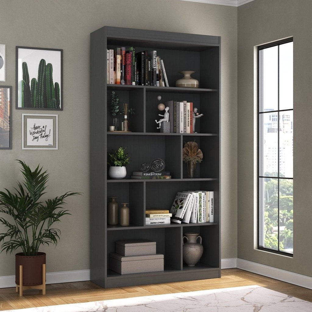 Estante de Livros 93CMX181CM 4 Prateleiras Home Office Espresso Móveis Grafite Grafite