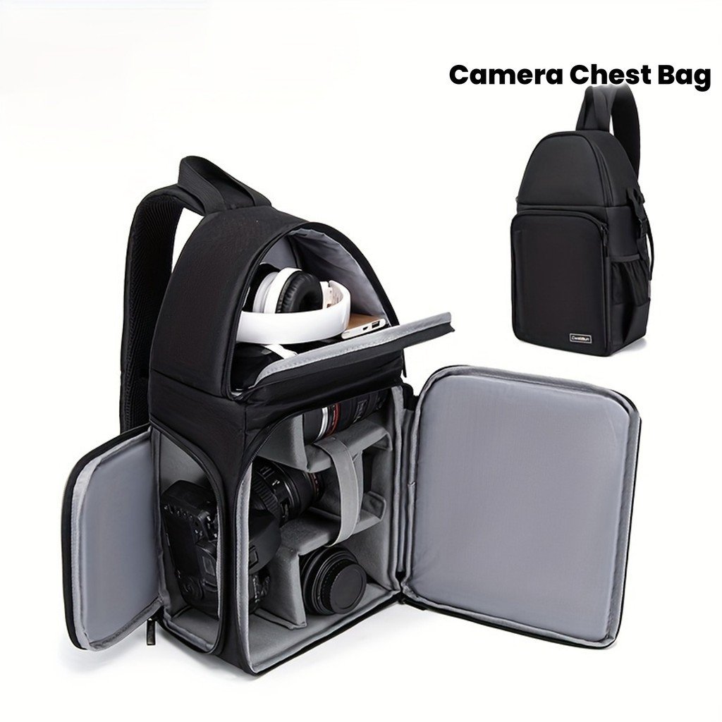 Bolsa de Peito para Câmera de Grande Capacidade, Bolsa de Fotografia Multifuncional à Prova d'Água para Câmeras DSLR e D