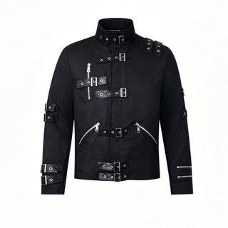 Fantasia de cosplay do Michael Jackson (MJ), jaqueta punk de palco no mesmo estilo, roupa de performance heavy metal.
