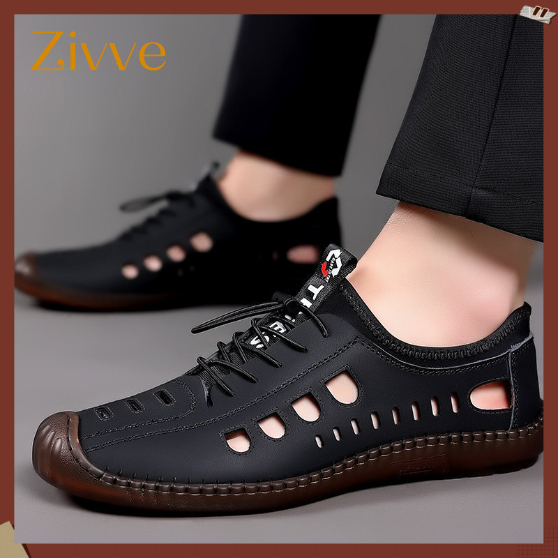 Sapatos de couro masculinos de verão oco tendão de carne sola macia sapatos casuais masculinos sapatos casuais buraco re