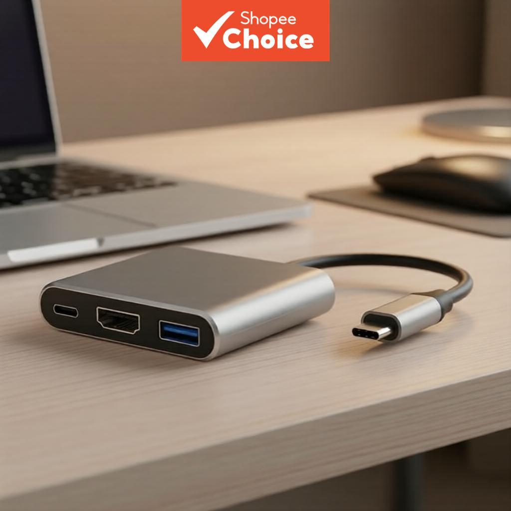 Hub USB 3 em 1 USB-C para HDMI compatível com 4K, USB 3.1 tipo C para USB 3.0 e 