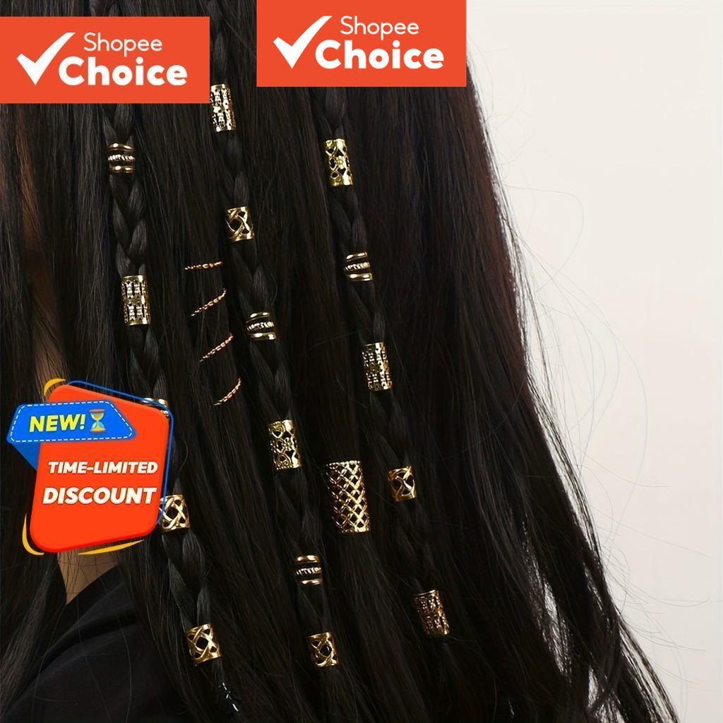 40 Peças De Anéis De Cabelo Ocos De Metal Para Dreadlocks-Acessórios De Extensão De Trança Mulheres