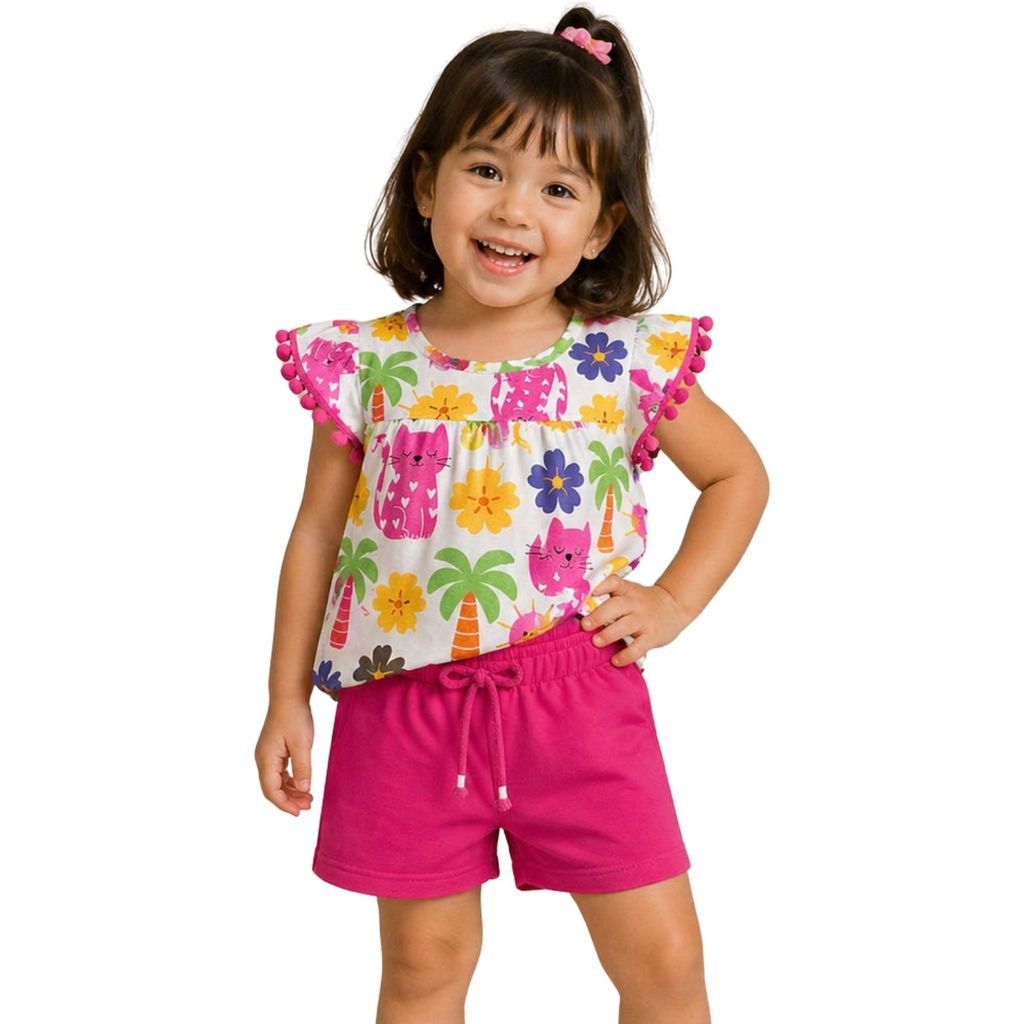 Conjunto Infantil Menina Kyly Branco Estampada Blusa e Short 1001787