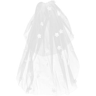 Véu de Noiva com Pérolas e Flores, Véu de Noiva de Dupla Camada, Estilo Francês Curto em Marfim, Acessório de Cabeça par