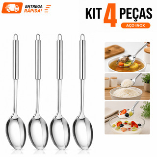 KIT 4/3/2 Colher De Arroz GRANDE Cabo Longo 100 % Aço Inox 32cm Casa Restaurante Buffet