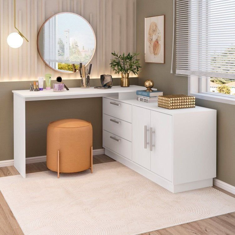 Cômoda com Penteadeira com 3 Gavetas e 2 Portas American Branco