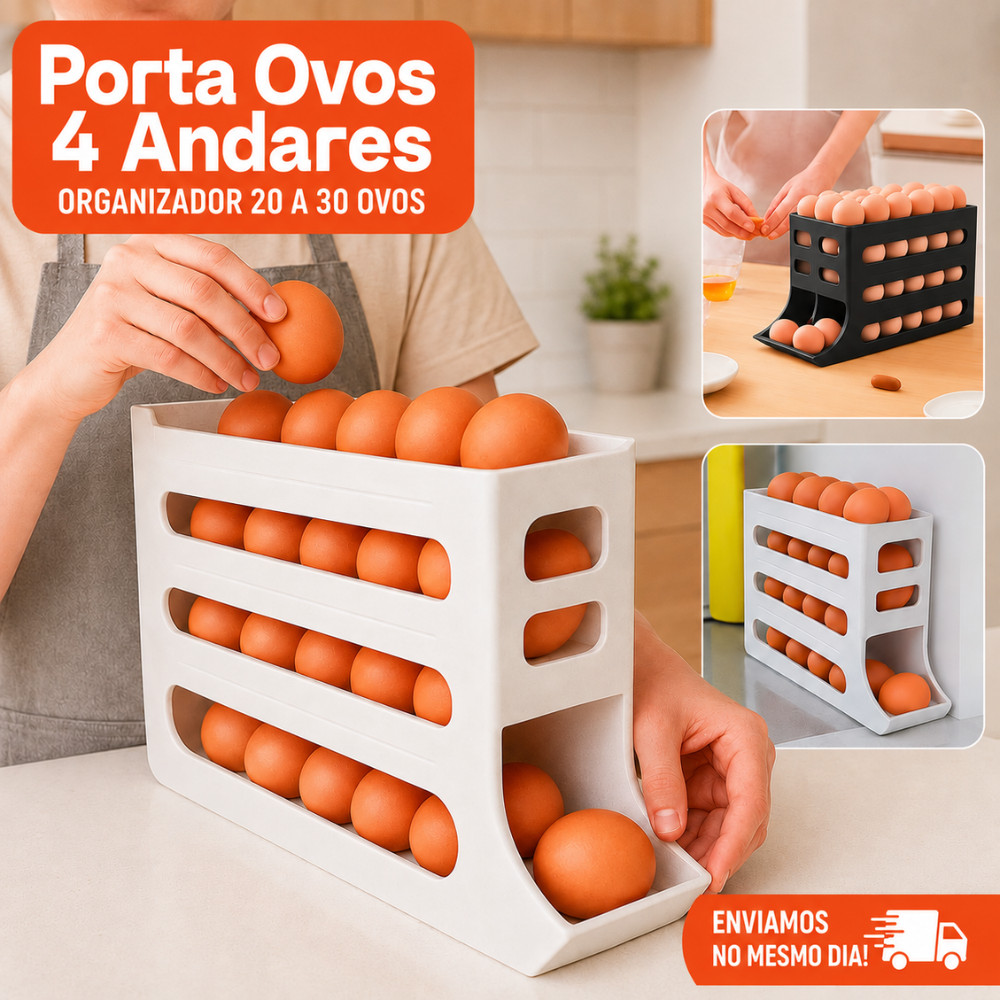 Porta Ovos Rolante 4 Andares Suporte Dispenser Organizador de Geladeira para 30 Ovos Plástico