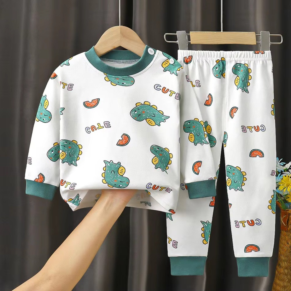 Primavera Outono Pijamas Crianças Conforto Algodão Conjunto Durável E Macio Unisex Dos Desenhos Animados Dinossauro Para