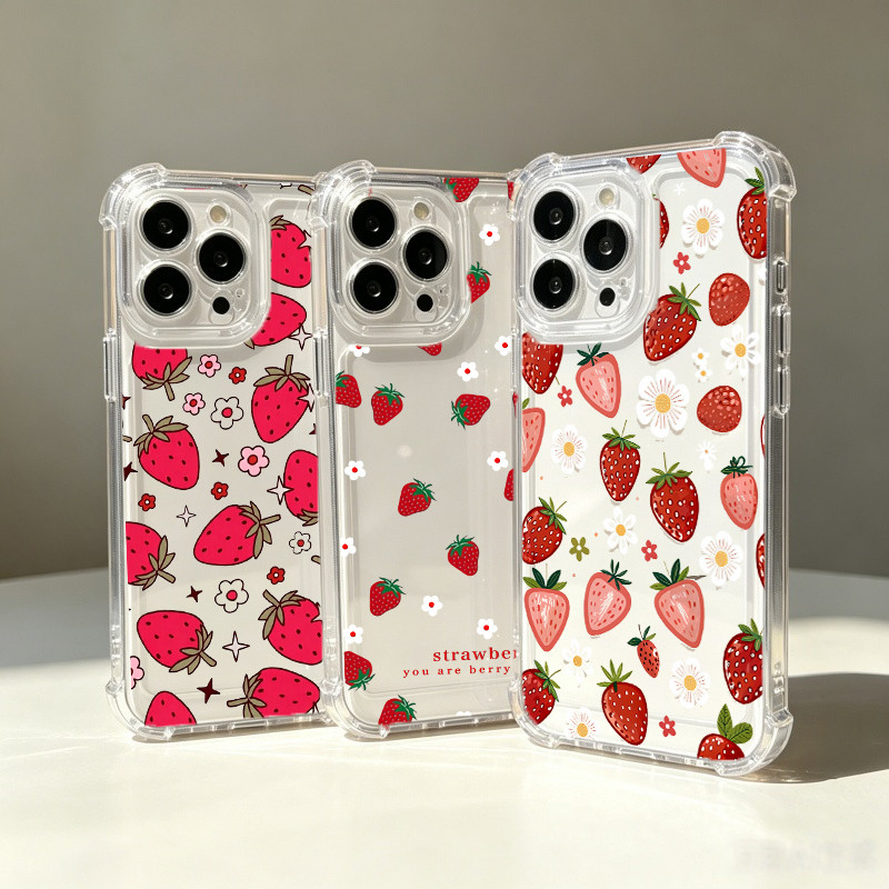 Capa De Telefone Flor De Morango Para Samsung Galaxy A17 A57 A56 A27 A16 A37 A36 A26 A07 A15 A25 A55 A35 A06 A54 A14 A34