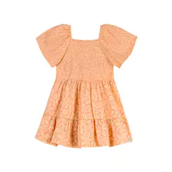 Vestido Infantil Menina Floral Perolado Elian Laranja