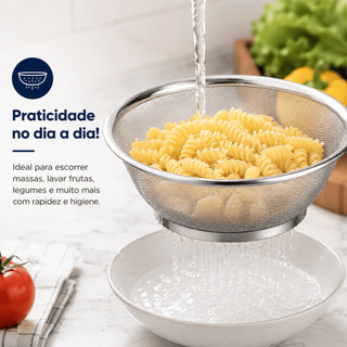 Cesto Escorredor Inox 25cm para Lavar Alimentos 1 2 3 Unidades