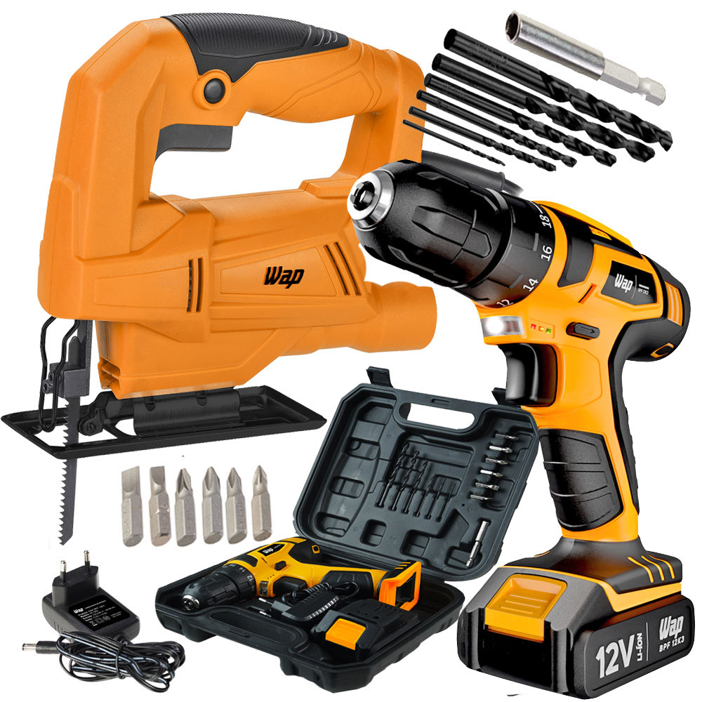 Kit Ferramentas Serra Tico Tico 550W Corta Madeira e Aço com Parafusadeira e Furadeira 12v 12k3 WAP