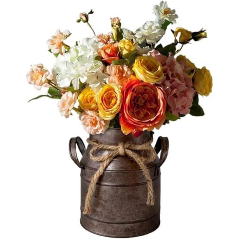Balde De Vaso De Ferro Primitivo Desgastado , Metal Elegante E Chique Shabby Flores Decorativo Antigo Rústico Vintage Pa
