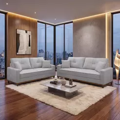 Conjunto Sofá Living 3 e 2 Malibu Bouclê Cinza 1,50/2,30m - King House