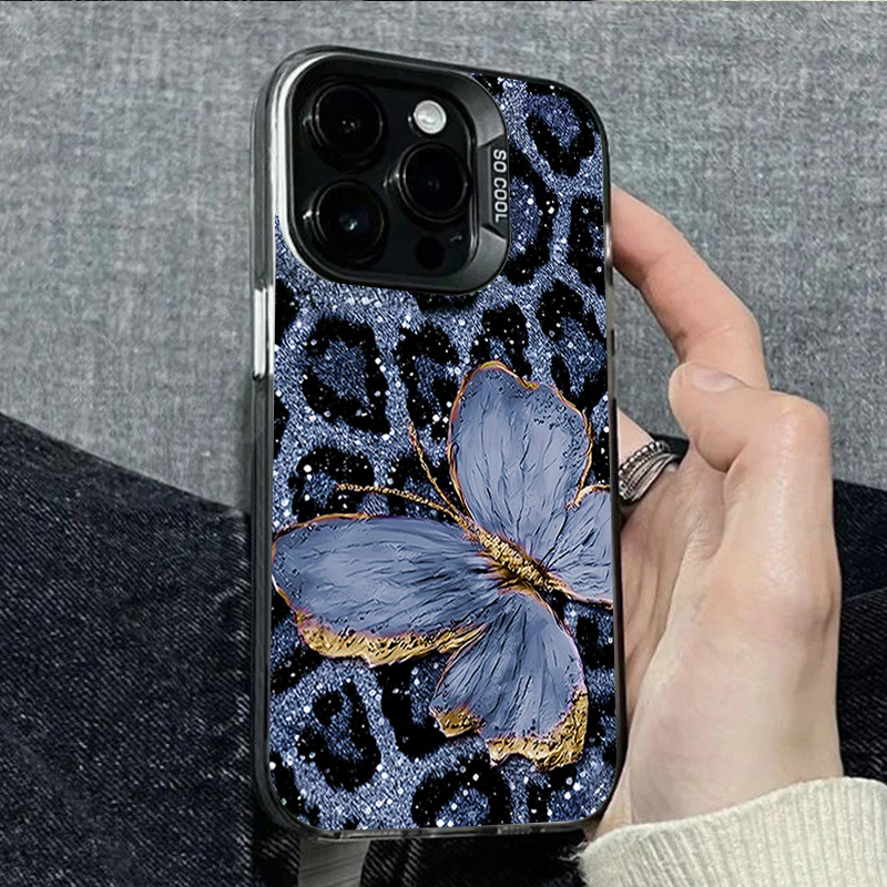 Leopardo Borboleta Galvaniza Caso De Telefone Para Samsung Galaxy A15 A12 A55 A06 A13 A05 A56 A36 A16 A14 A26 A35 A34 Ca