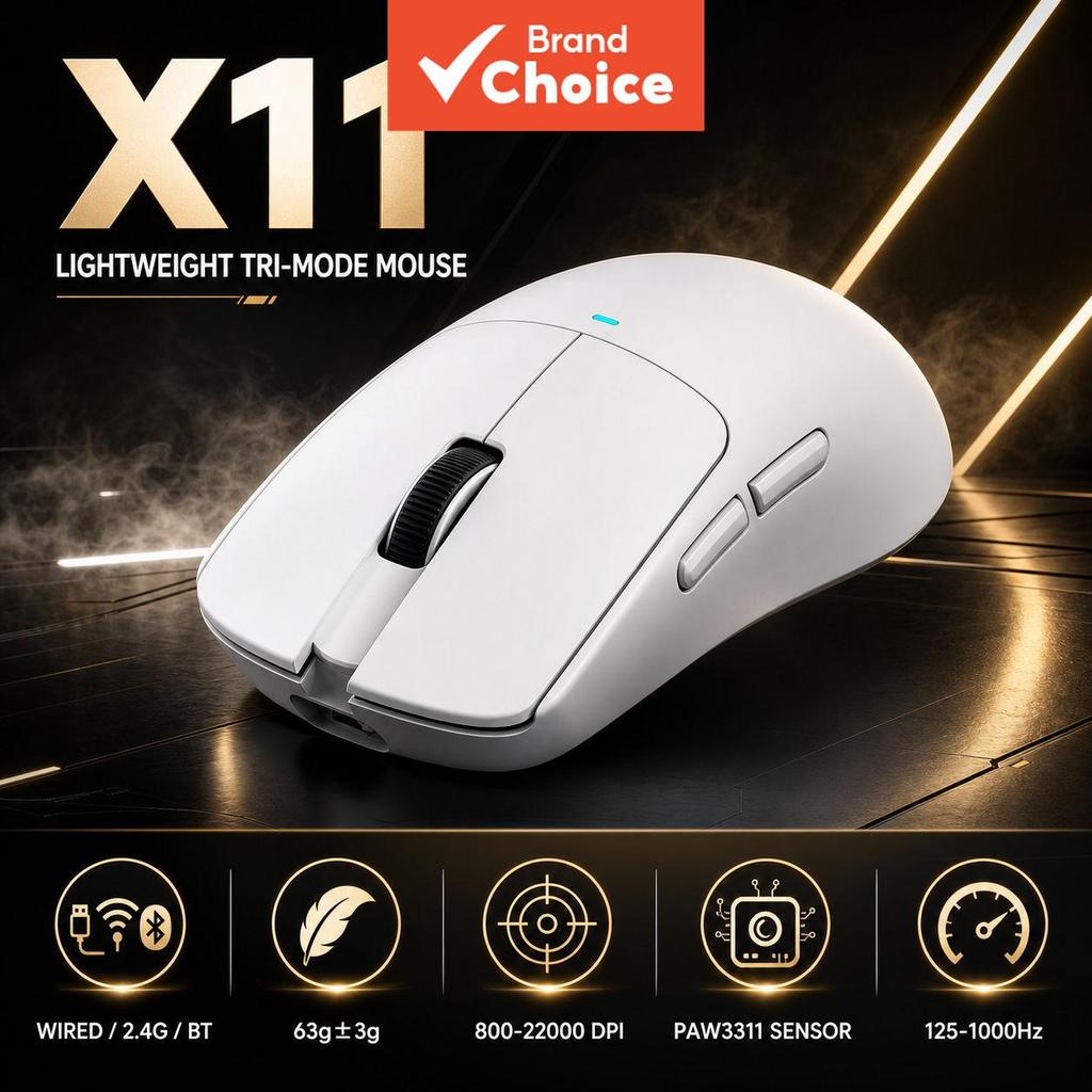 Mouse Gamer Attack Shark X11 - Switches HUANO brancos, 20 milhões de cliques, codificador TTC, iluminação RGB, design