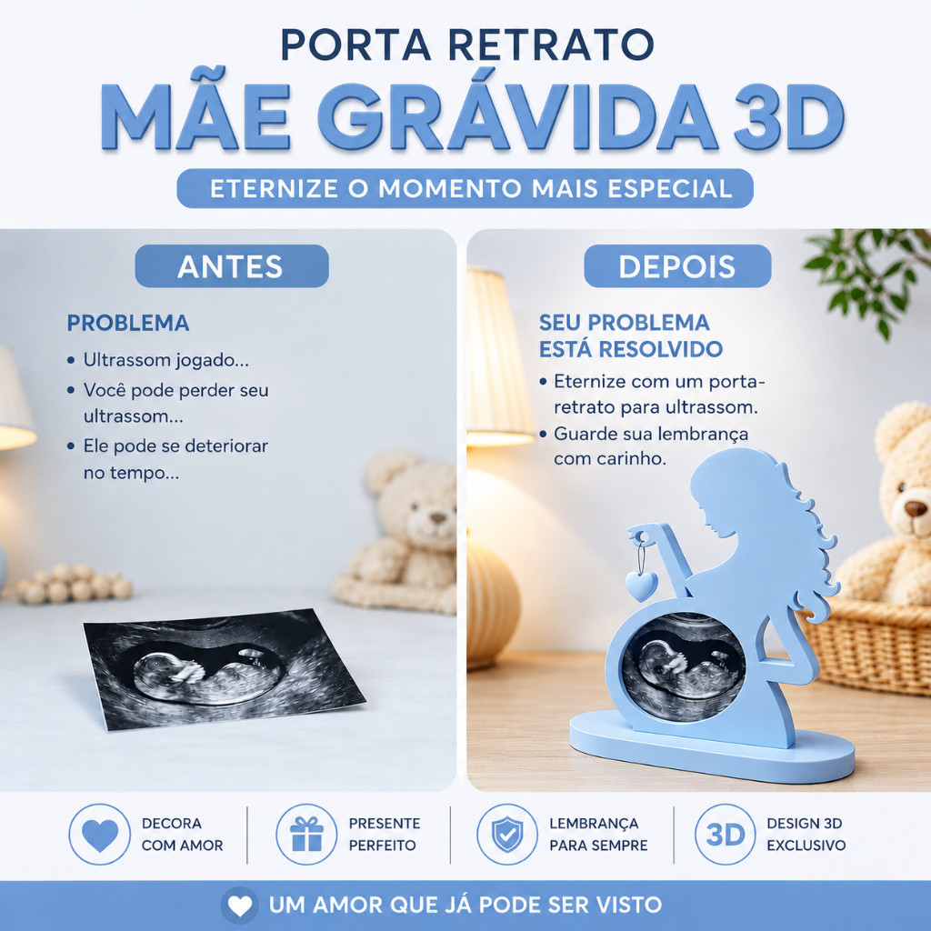 Porta Retrato Para Foto Ultrassom Bebê Grávida Gestante