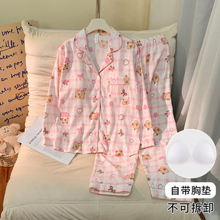Pijama Cardigã Feminino De Algodão Nuvem Com Almofada De Sutiã Fofo Desenho Animado Manga Comprida Roupa De Dormir Para 