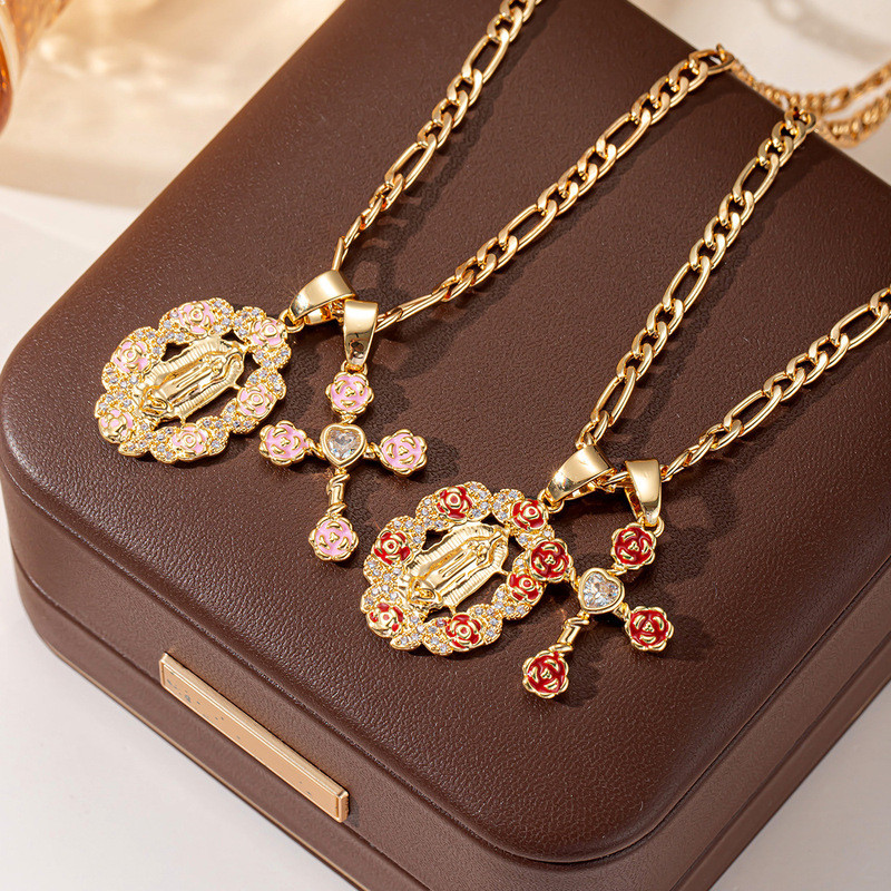 Pronto estoque Colar de flores rosa retrato pingente combinação acessórios estilo acessórios de moda joias não desbotam