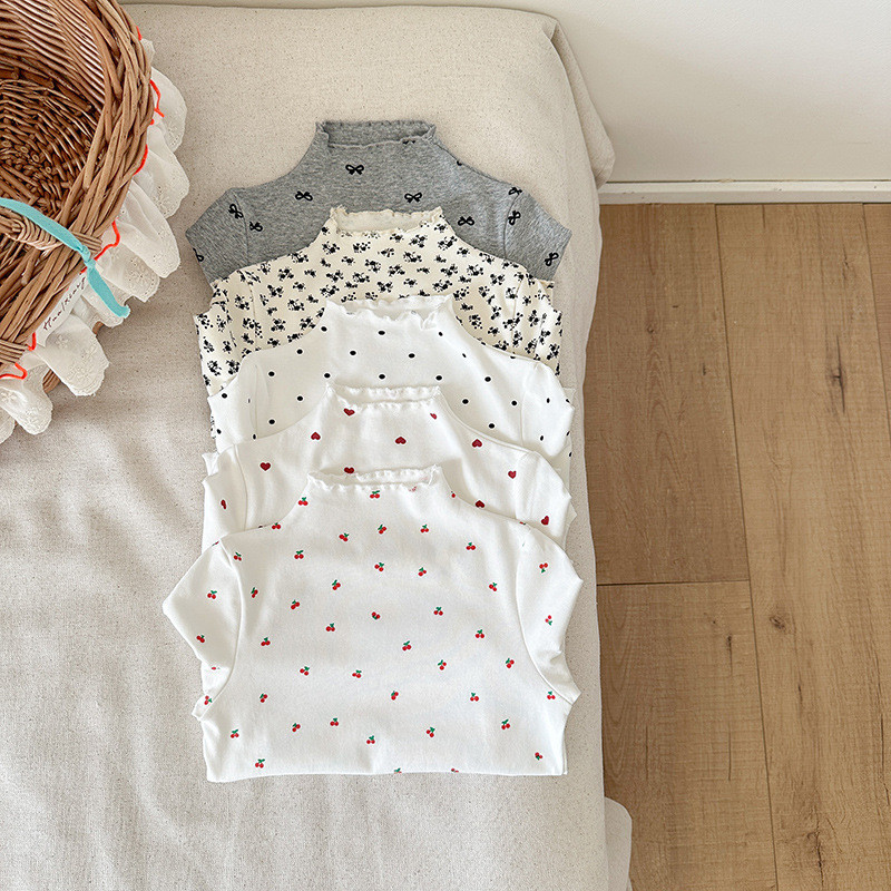 Camiseta de manga comprida de algodão puro para meninas primavera outono novo estilo infantil estilo ocidental camisa de