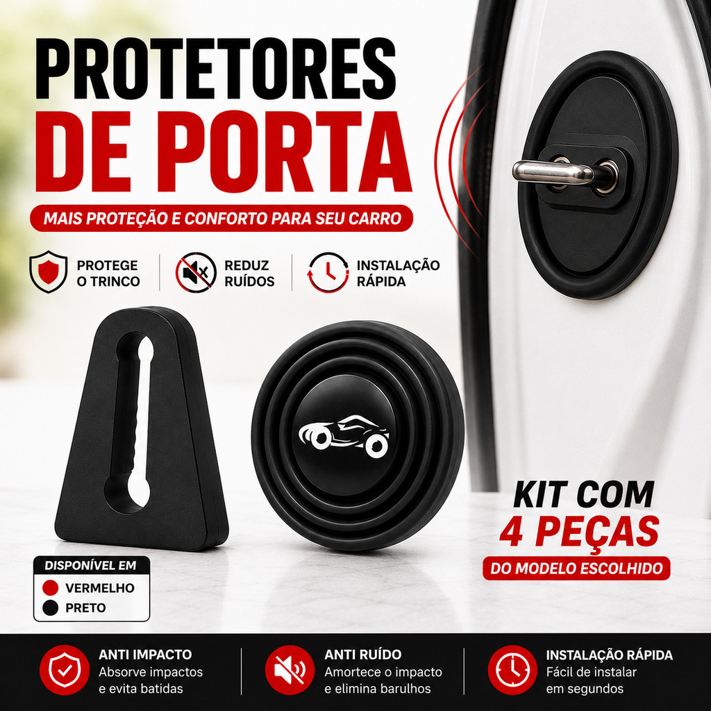 Protetor Porta Batente Carro Anti Ruído Impacto Trava Borracha Kit 4 Peças Veicular Universal
