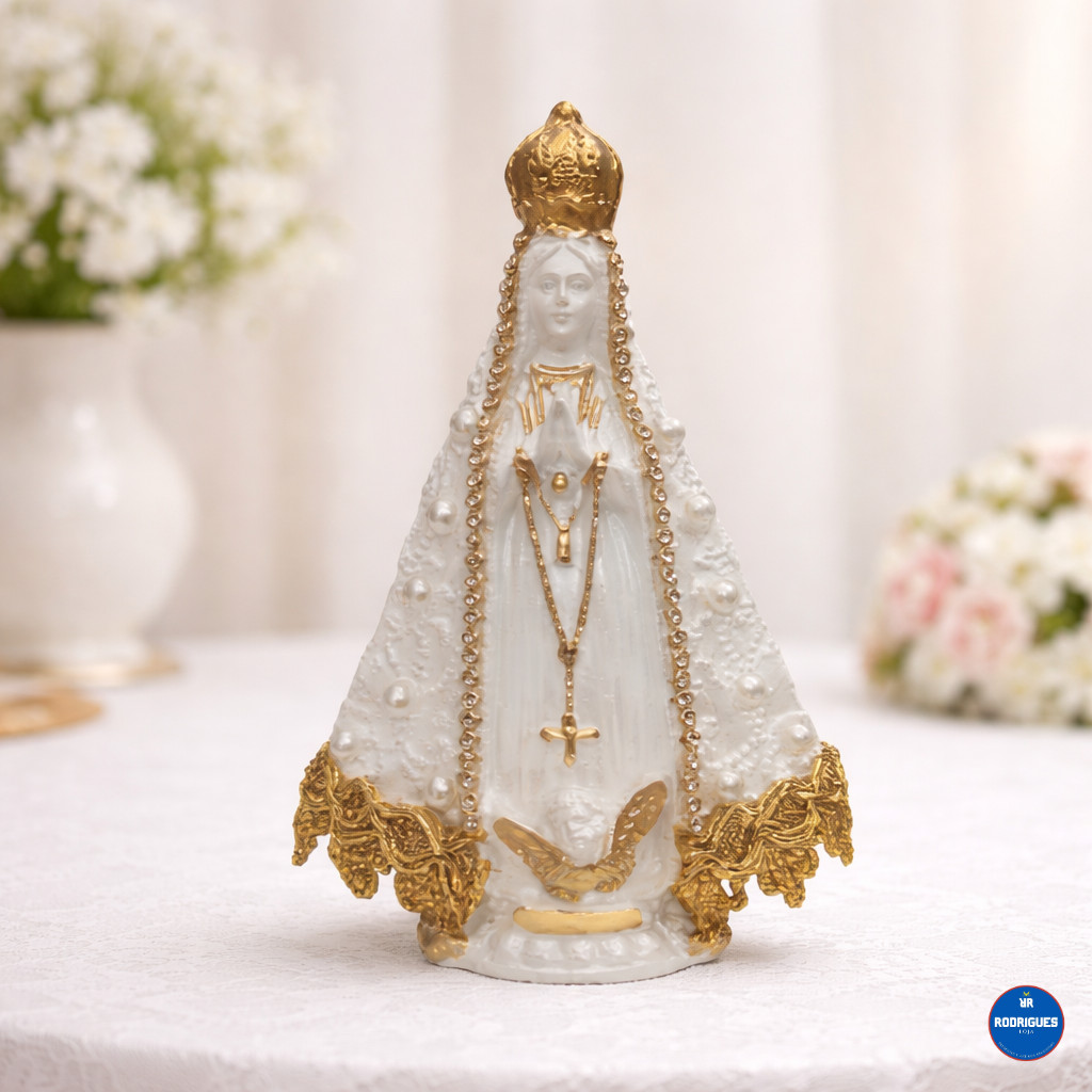 Kit 2 Imagem Nossa Senhora Aparecida Italiana Branca 13,5cm Gesso Premium Pintado