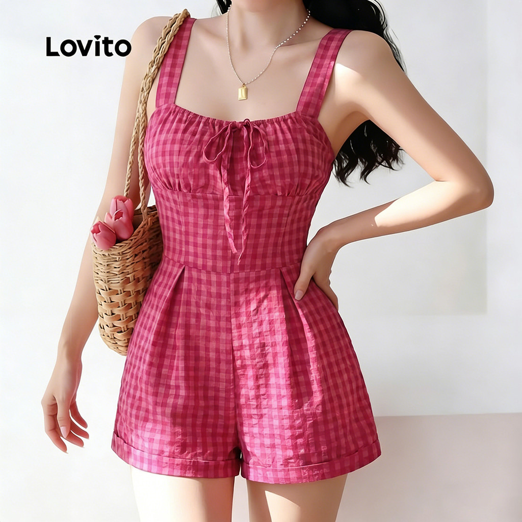 Lovito Macacão Casual com Laço Macacão Rosa Primavera/verão para mulheres L184ED262 · foto 2