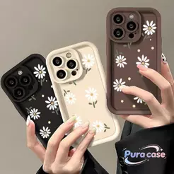 Daisy Sorriso Flor Silicone Capa De Celular Para iPhone 16 15 Pro Max 14 13 12 11 XS XR X 7 8 Plus A Prova De Cho