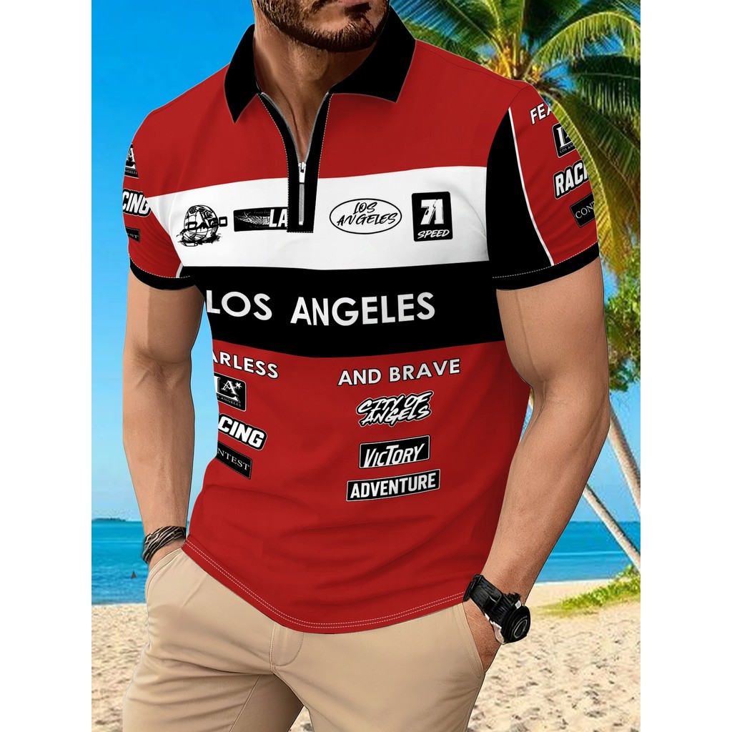 Camisa POLO masculina estampada Digital, elementos de corrida exclusivos da moda, lapela impressa, manga curta, verão, r