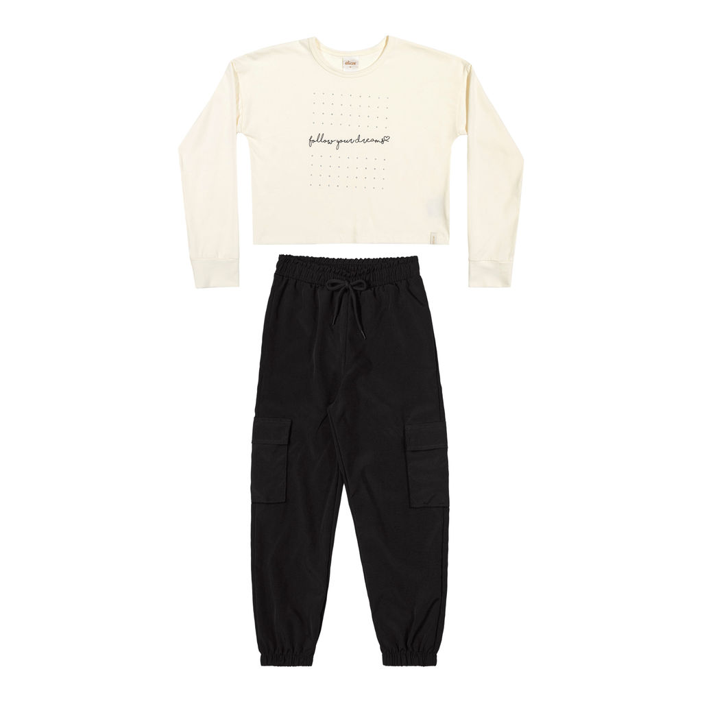 Conjunto Longo Infantil Menina Com Strass Elian Bege