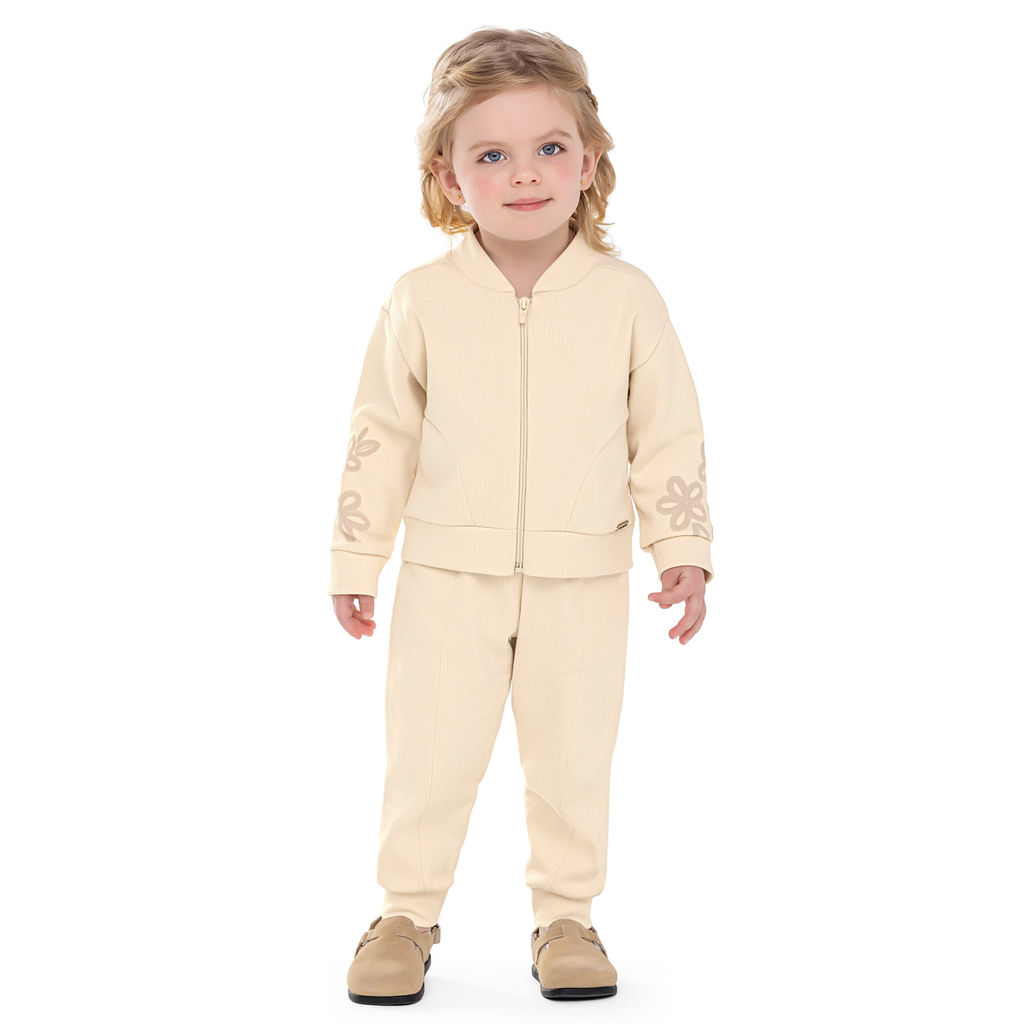 Conjunto Longo Infantil Menina Canelado Colorittá Bege
