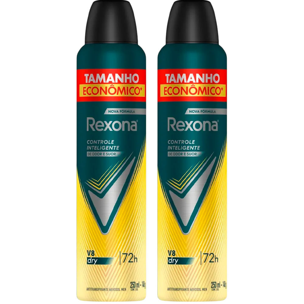 Kit Desodorante Antitranspirante Aerosol Masculino Rexona V8 250 ml - 2 Unidades