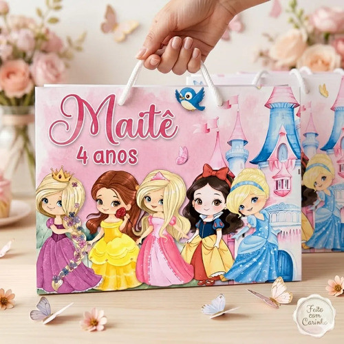 Sacolinhas Personalizada tema PRINCESAS CUTE | Personalizados | Lembrancinhas de Festas Pegue e monte