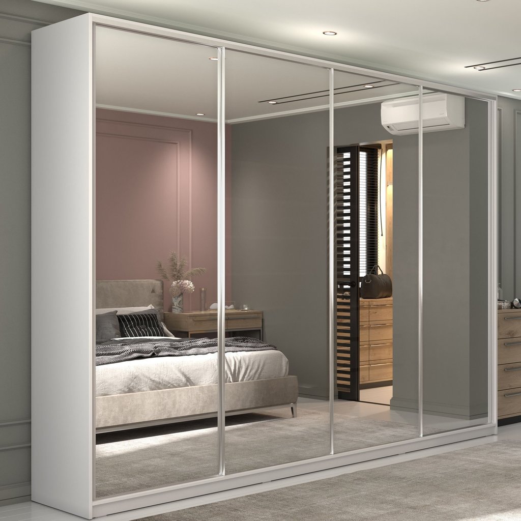 Guarda Roupa Casal 100% MDF BP com 4 Portas Espelhos Zermatt Branco Branco