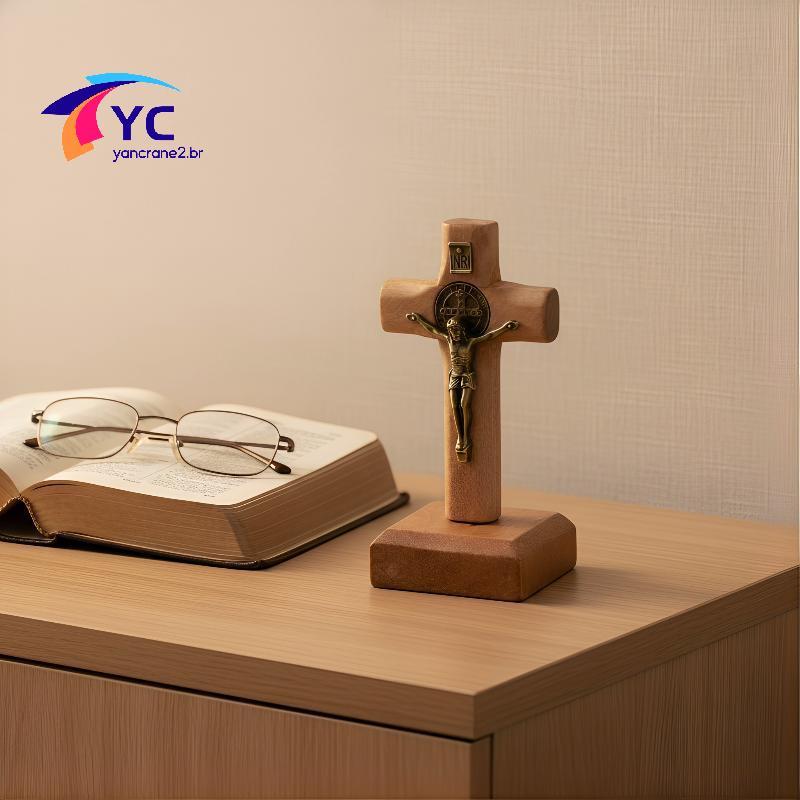 YCBR Cruz De Madeira Em Pé Com Destaque Para Casa , Decoração De Estante Religiosa Exclusiva Presente De Inauguração .