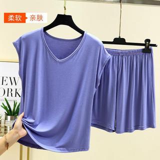 Modal com decote em V sem mangas pijamas conjunto feminino verão estilo fino Homewear tamanho grande Casual ao ar livre 